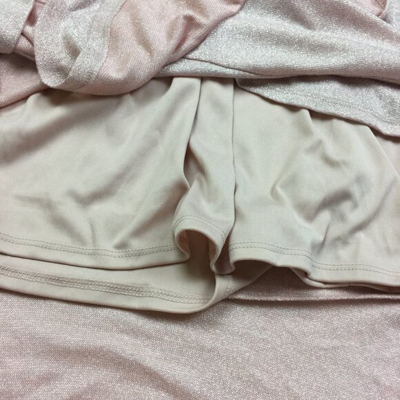 New! LC Lauren Conrad Wrap Dress S Woman Pink Metallic Knit Long Sleeve Ruffle - Picture 5 of 15